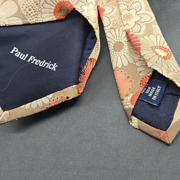 Paul Fredrick Floral Tie in Tan and Orange - Picture 3 of 5